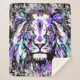 Blue Lion Head - Realistic Lion Sherpa Blanket Deken