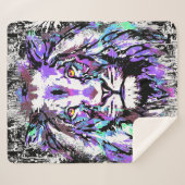 Blue Lion Head - Realistic Lion Sherpa Blanket Deken (Voorkant (horizontaal))