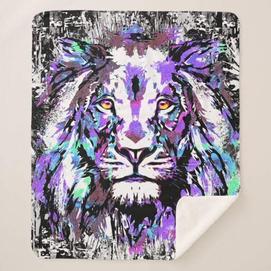 Blue Lion Head - Realistic Lion Sherpa Blanket Sherpa Deken (Voorkant)
