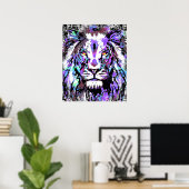 Blue Lion Head - Realistisch Poster met lionzijde (Thuiskantoor)