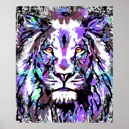 Blue Lion Head - Realistisch Poster met lionzijde 