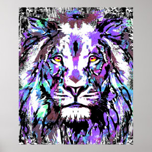 Blue Lion Head - Realistisch Poster met lionzijde