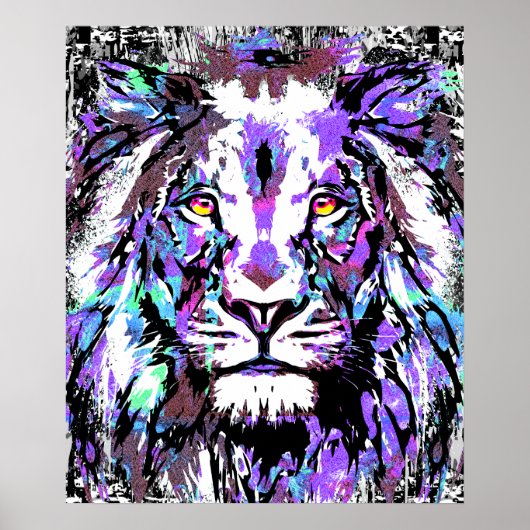 Blue Lion Head - Realistisch Poster met lionzijde (Voorkant)