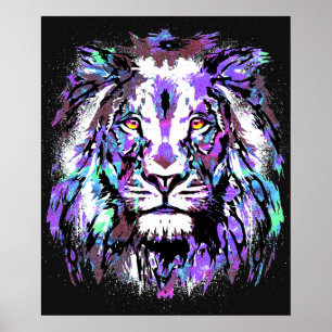 Blue Lion Head - Realistisch Poster met lionzijde 