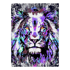 Blue Lion Head - Realistisch Poster met lionzijde 