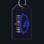 Blue Lion Menorah Cadeaulabel<br><div class="desc">Voor je Chanukkah feest. Hij is uitgerust met een leeuwengemetste Chanoekah-menorah,  bovenop een sterrenachtergrond,  met alle acht kaarsen en de shamash die branden. Chanoeka is het mid-winter "Festival of Lights".</div>