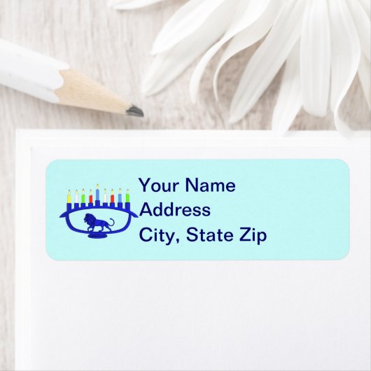 Blue Lion Menorah Etiket (Insitu)