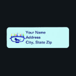 Blue Lion Menorah Etiket<br><div class="desc">Hij is uitgerust met een leeuwengemetselde Chanoekah-menorah met alle acht kaarsen en het verbranden van de shamash. Chanoeka is het mid-winter "Festival of Lights".</div>