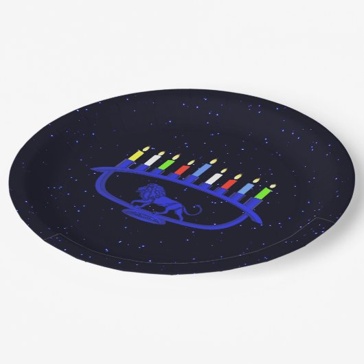 Blue Lion Menorah Papieren Bordje (Gekanteld)