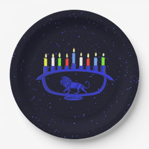 Blue Lion Menorah Papieren Bordje