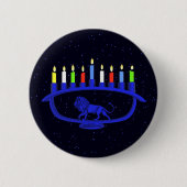Blue Lion Menorah Ronde Button 5,7 Cm (Voorkant)