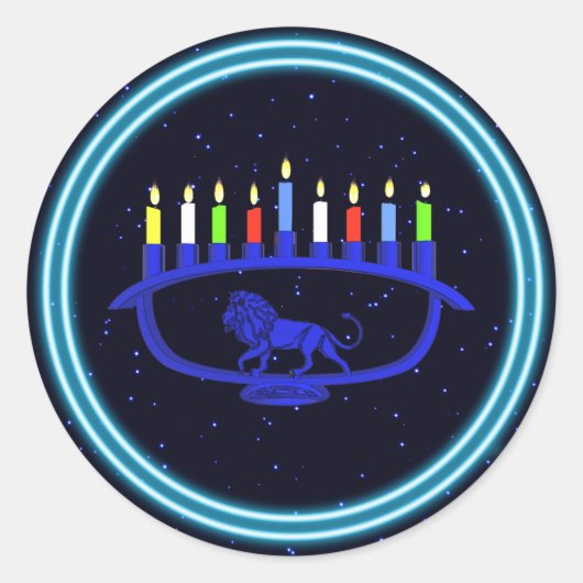 Blue Lion Menorah Ronde Sticker (Voorkant)