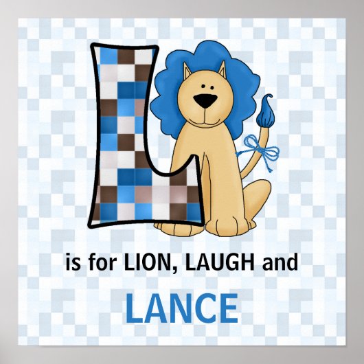 Blue Lion Monogram Letter L Baby Room Poster (Voorkant)