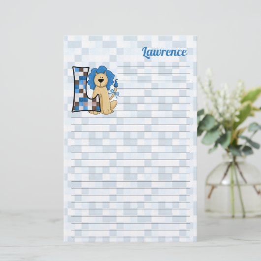 Blue Lion Monogrammed Letter L Lined Briefpapier (Staand voorkant)