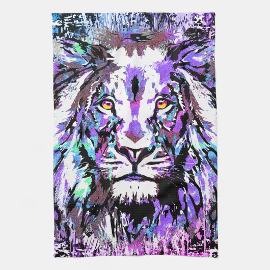 Blue Lion Portret Tekening - Lion Kitchen Towel Theedoek (Verticaal)
