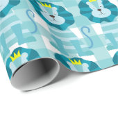 Blue Lions Blauw en Wit Gingham Wrap Papier (Rol Hoek)