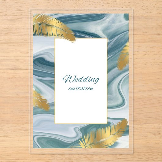 Blue Liquid Marble Wedding Invitation | Premium El Acryl Uitnodigingen (Voorkant)