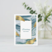 Blue Liquid Marble Wedding Invitation | Premium El Briefkaart (Staand voorkant)