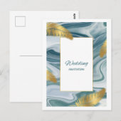 Blue Liquid Marble Wedding Invitation | Premium El Briefkaart (Voorkant / Achterkant)