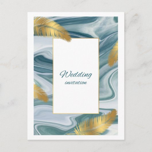 Blue Liquid Marble Wedding Invitation | Premium El Briefkaart (Voorkant)
