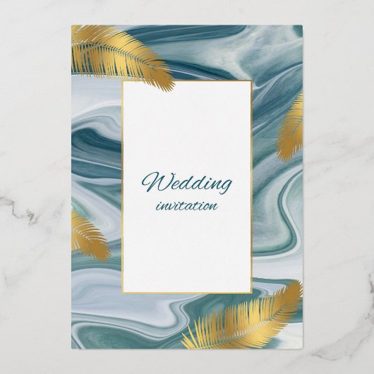 Blue Liquid Marble Wedding Invitation | Premium El Folie Uitnodiging (Voorkant)