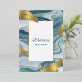 Blue Liquid Marble Wedding Invitation | Premium El Folie Uitnodiging (Staand Voorkant)
