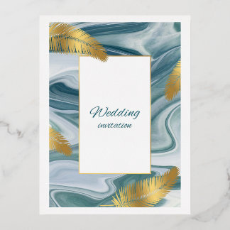 Blue Liquid Marble Wedding Invitation | Premium El Folie Uitnodiging Briefkaart