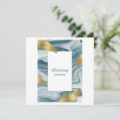 Blue Liquid Marble Wedding Invitation | Premium El Kaart (Staand voorkant)