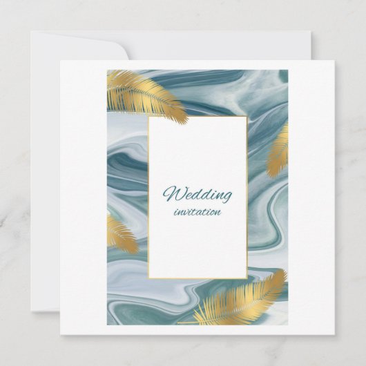 Blue Liquid Marble Wedding Invitation | Premium El Kaart (Voorkant)