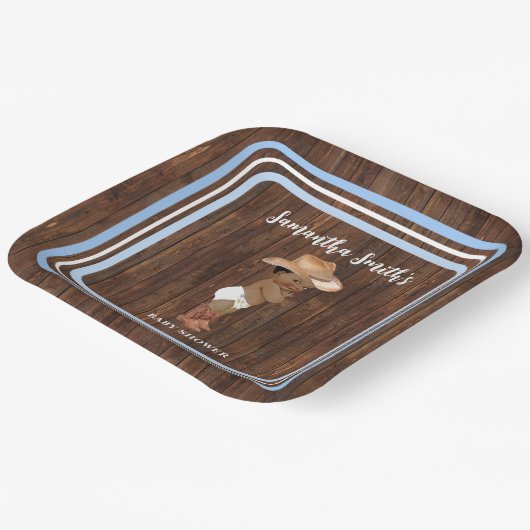 Blue Little AA Cowboy Western Baby shower Papieren Bordje (Gebogen)