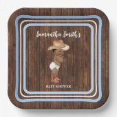 Blue Little AA Cowboy Western Baby shower Papieren Bordje (Voorkant)