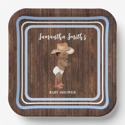 Blue Little AA Cowboy Western Baby shower Papieren Bordje (Voorkant)