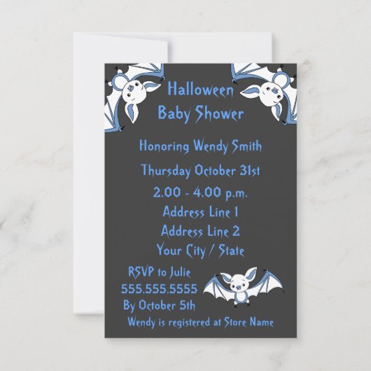 Blue Little Bat Baby shower Invitation Cards Kaart (Achterkant)