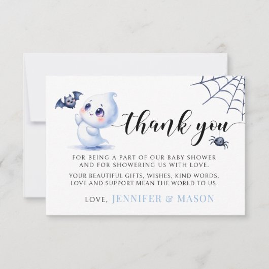 Blue Little Boo Baby Ghost Shower Dankjewel kaart (Voorkant)