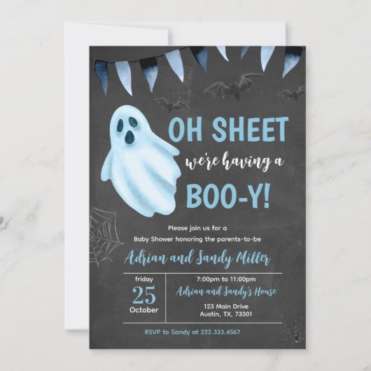Blue Little Boo Baby shower Invitation Kaart (Voorkant)