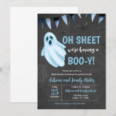 Blue Little Boo Baby shower Invitation Kaart (Voorkant / Achterkant)