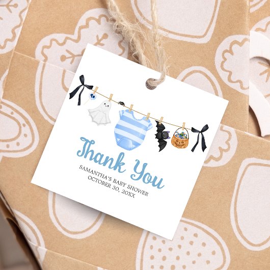 Blue Little Boo Baby shower Square Bedankjes Labels