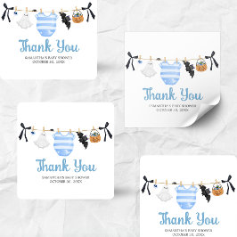 Blue Little Boo Baby shower Vierkante Sticker