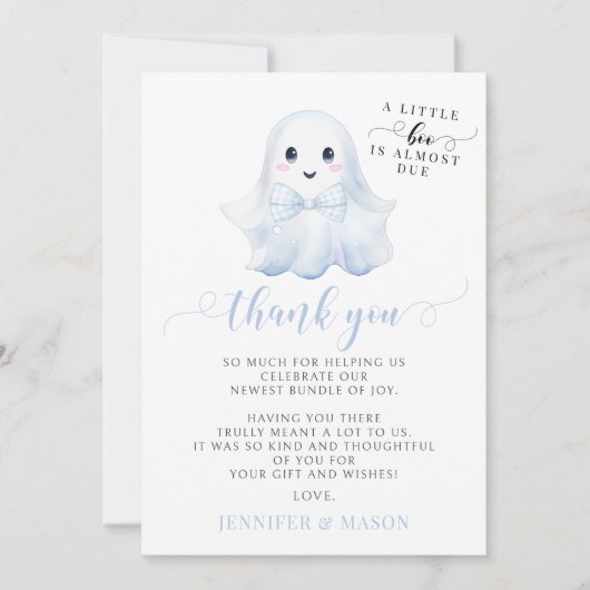 Blue Little Boo Bow Baby Boy Shower Dank u kaart (Voorkant)