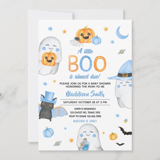 Blue Little Boo Ghost Baby shower Kaart (Voorkant)