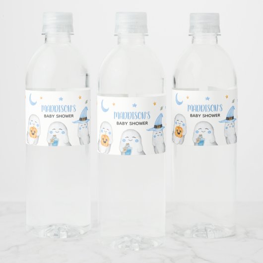 Blue Little Boo Ghost Baby shower Waterfles Etiket (Flessen)