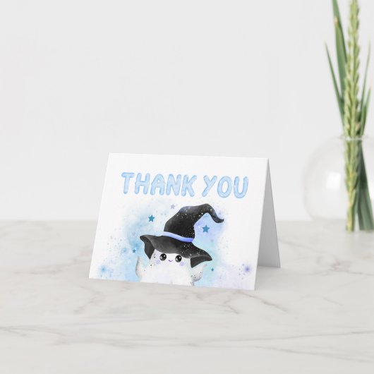 Blue Little Boo Ghost Witch Baby shower Bedankkaart (Voorkant)