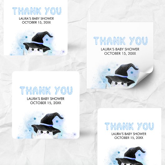Blue Little Boo Ghost Witch Baby Shower Vierkante Sticker