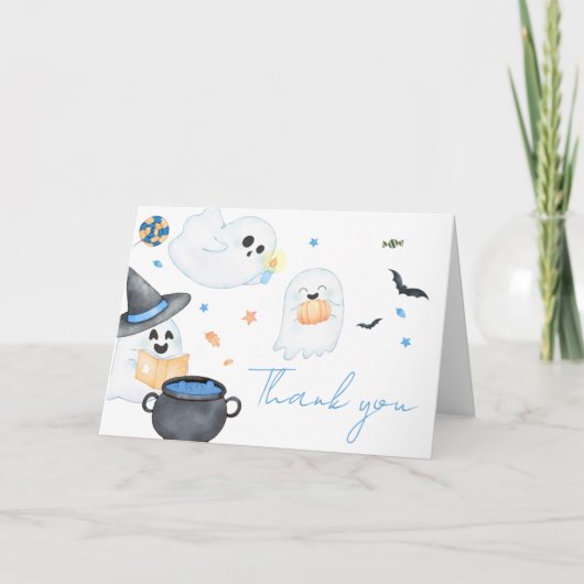 Blue Little Boo Halloween Baby shower Bedankkaart (Voorkant)