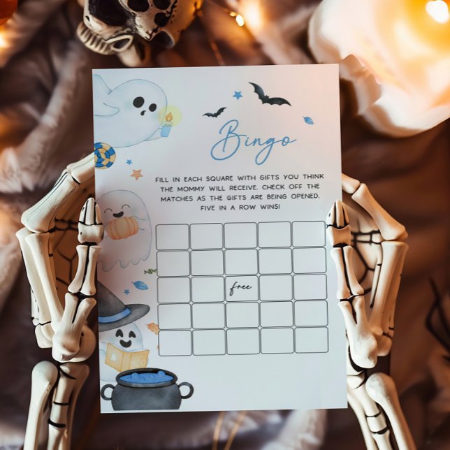 Blue Little Boo Halloween Baby shower Bingo spel (Blue Little Boo Baby Shower Bingo Game)