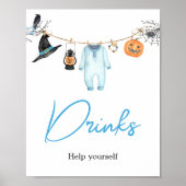 Blue Little Boo Halloween Baby shower Drinken Poster (Voorkant)