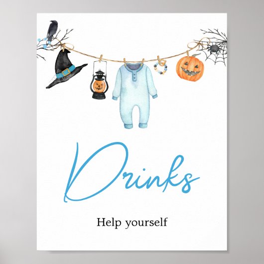 Blue Little Boo Halloween Baby shower Drinken Poster (Voorkant)