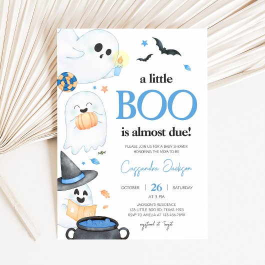 Blue Little Boo Halloween Baby shower Kaart