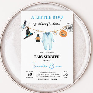 Blue Little Boo Halloween Baby shower Kaart