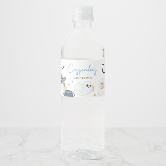 Blue Little Boo Halloween Baby shower Waterfles Etiket (Voorkant)